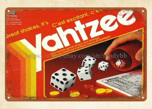 Board Game Yahtzee - Yahtzee 1993 Dice Family Brettspiel Metallblechschild