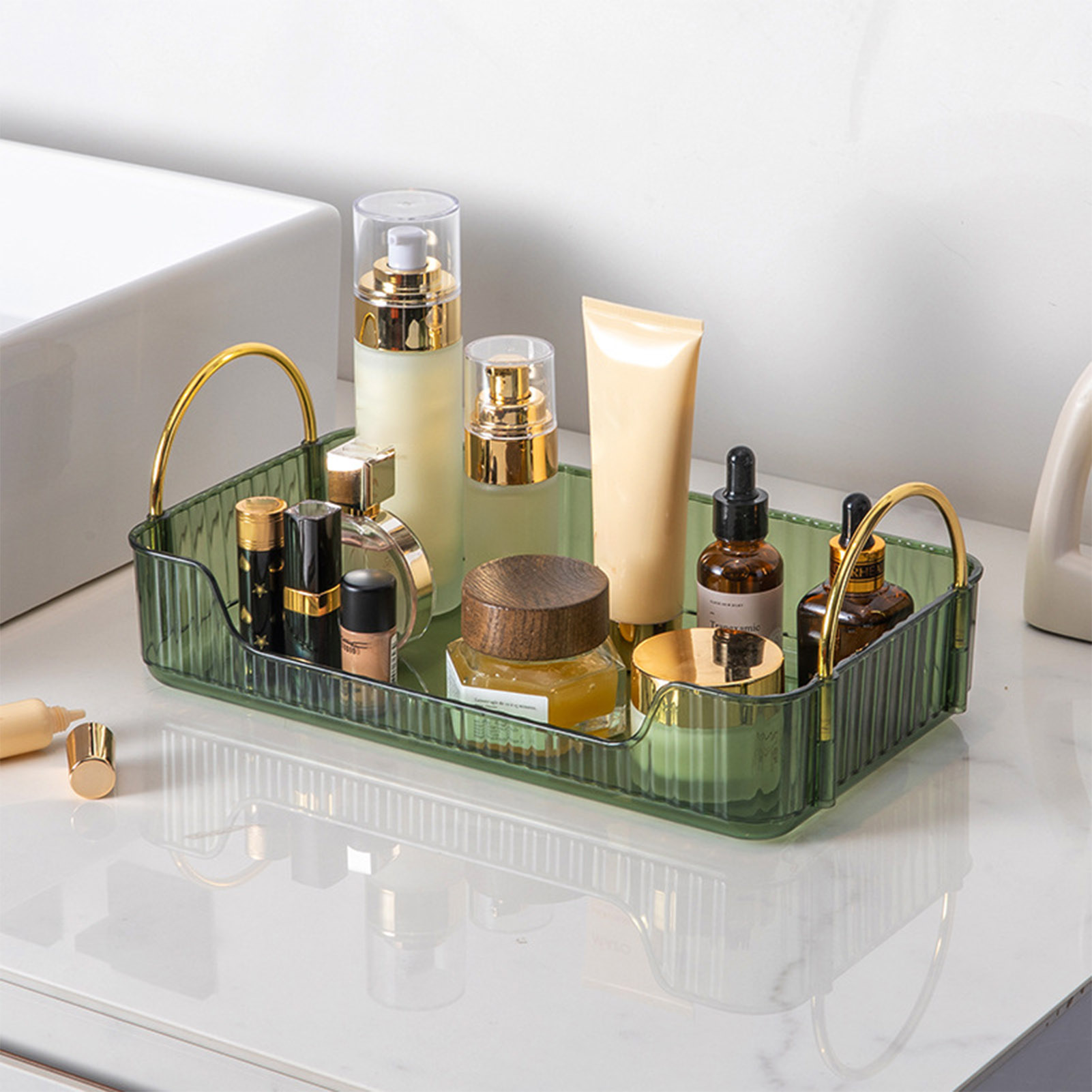Token Tray Organizer - Badezimmer-Organizer, luxuriöser Acryl-Aufbewahrungsständer für Schmuck, Kosmetik,