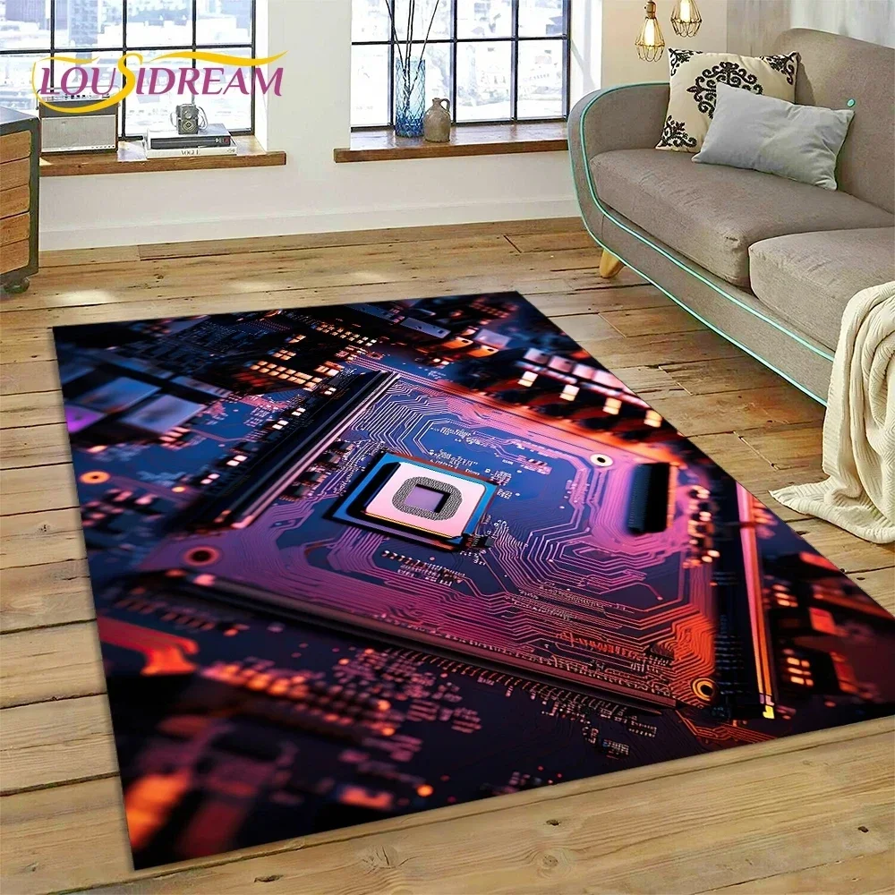 Board Game Online Free - PCB-Leiterplatten-3D-Chip-CPU-Teppich für Schlafzimmer, Wohnzimmer, Heim-Sofa-Dekoration, Kinder-Spielteppich,