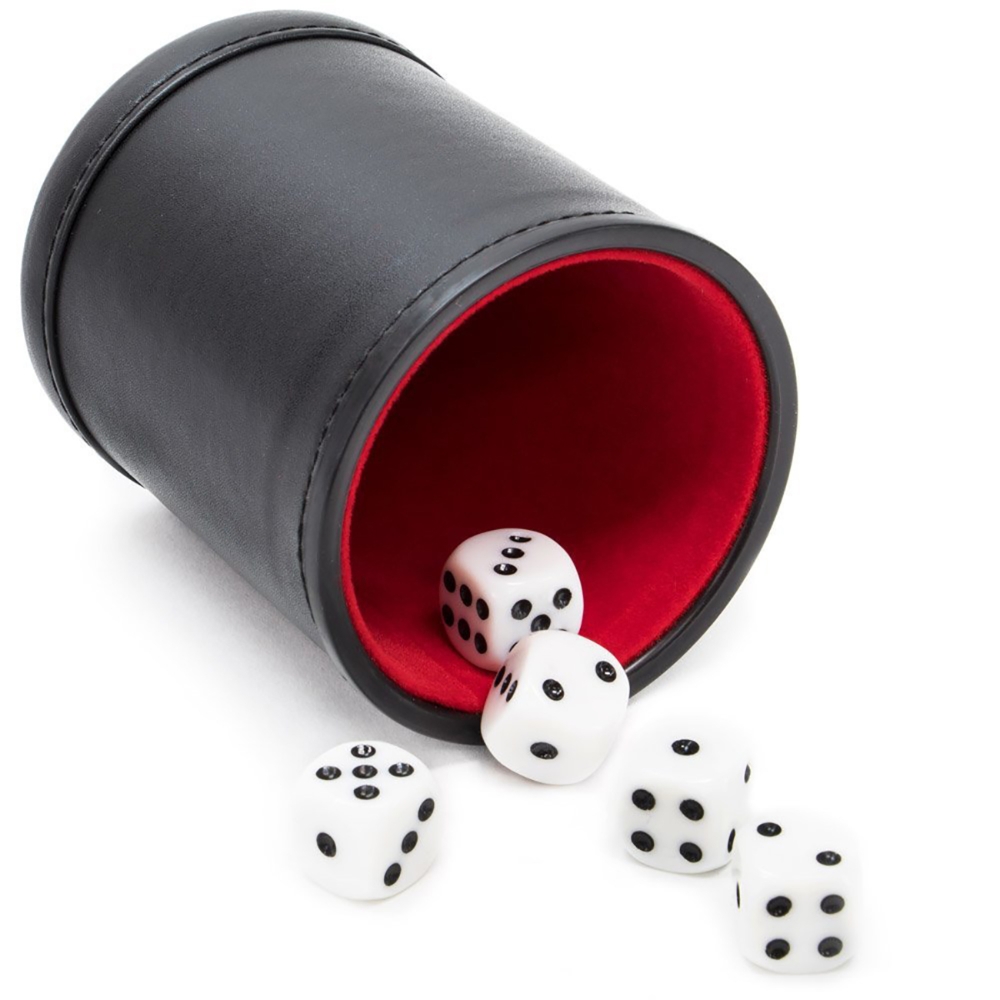 Board Game Yahtzee - Würfelbecher-Set aus Leder mit 6-Punkt-Würfeln, rotem