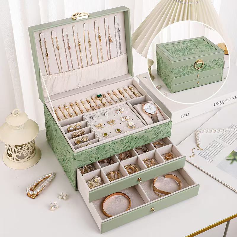 Token Tray Organizer - Große Kapazität Mehrstöckige Schmuck-Organizer-Box aus PU-Leder
