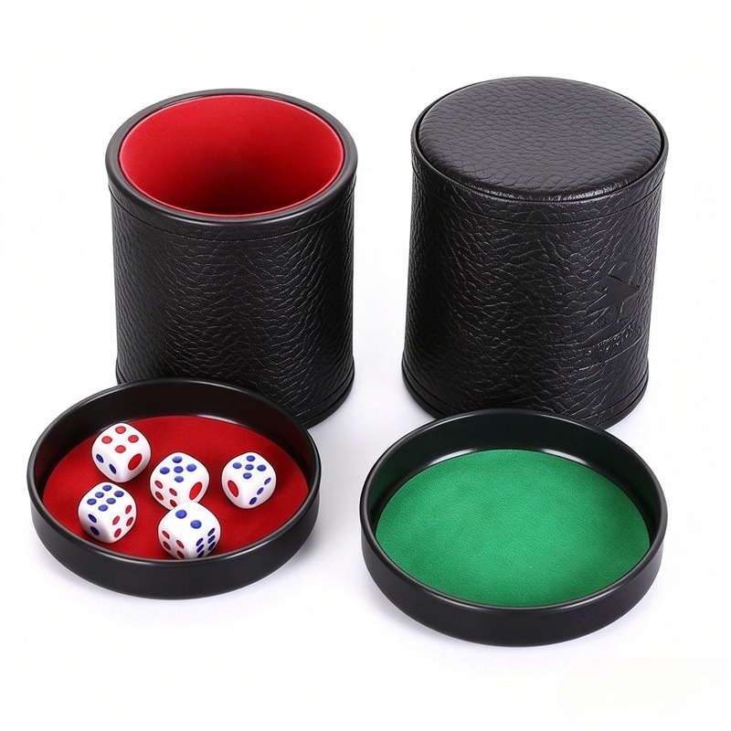 Board Game Yahtzee - Orange-Grün-Roter Leder-Würfelbecher mit Deckel, Innenfutter, leises