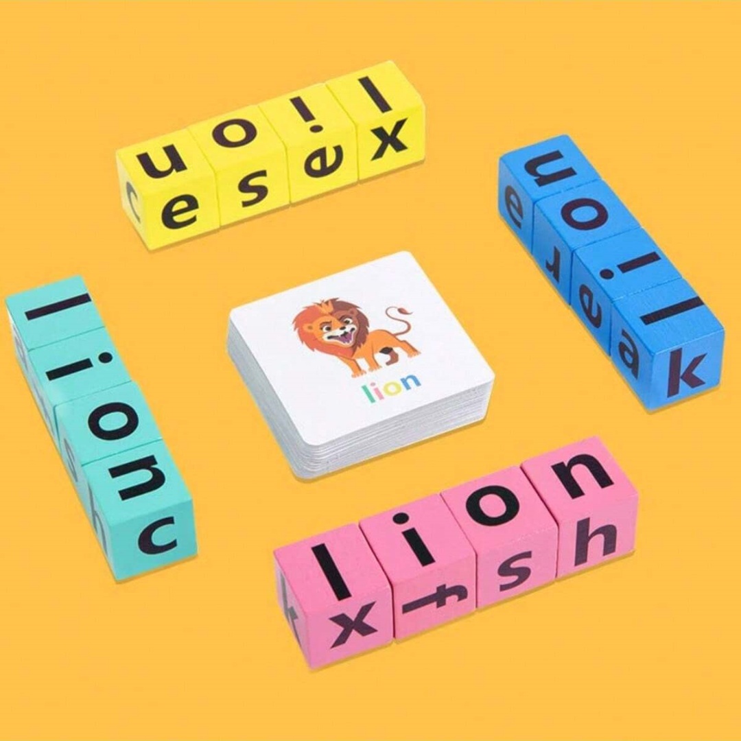 Board Game Word - Alphabet-Rechtschreibbrettspiel für Kinder, 16 Buchstabenblöcke +