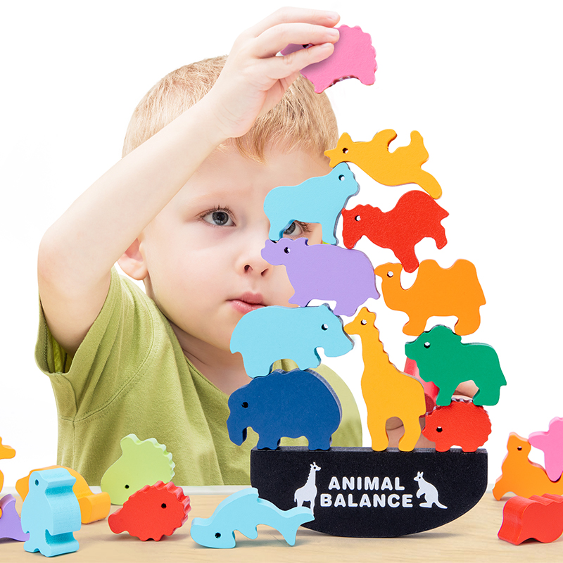 Board Game For 6 Years Old - Montessori Kinder Holz-Tier-Balancierblöcke Brettspiele Spielzeug Dinosaurier