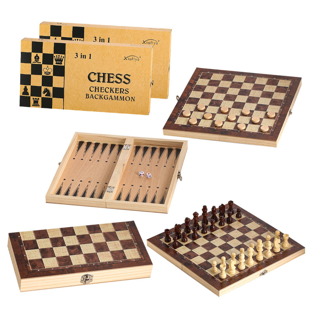 Board Game Zenith - 3-in-1-Dame-Backgammon- und Schachspiel aus Holz, geeignet