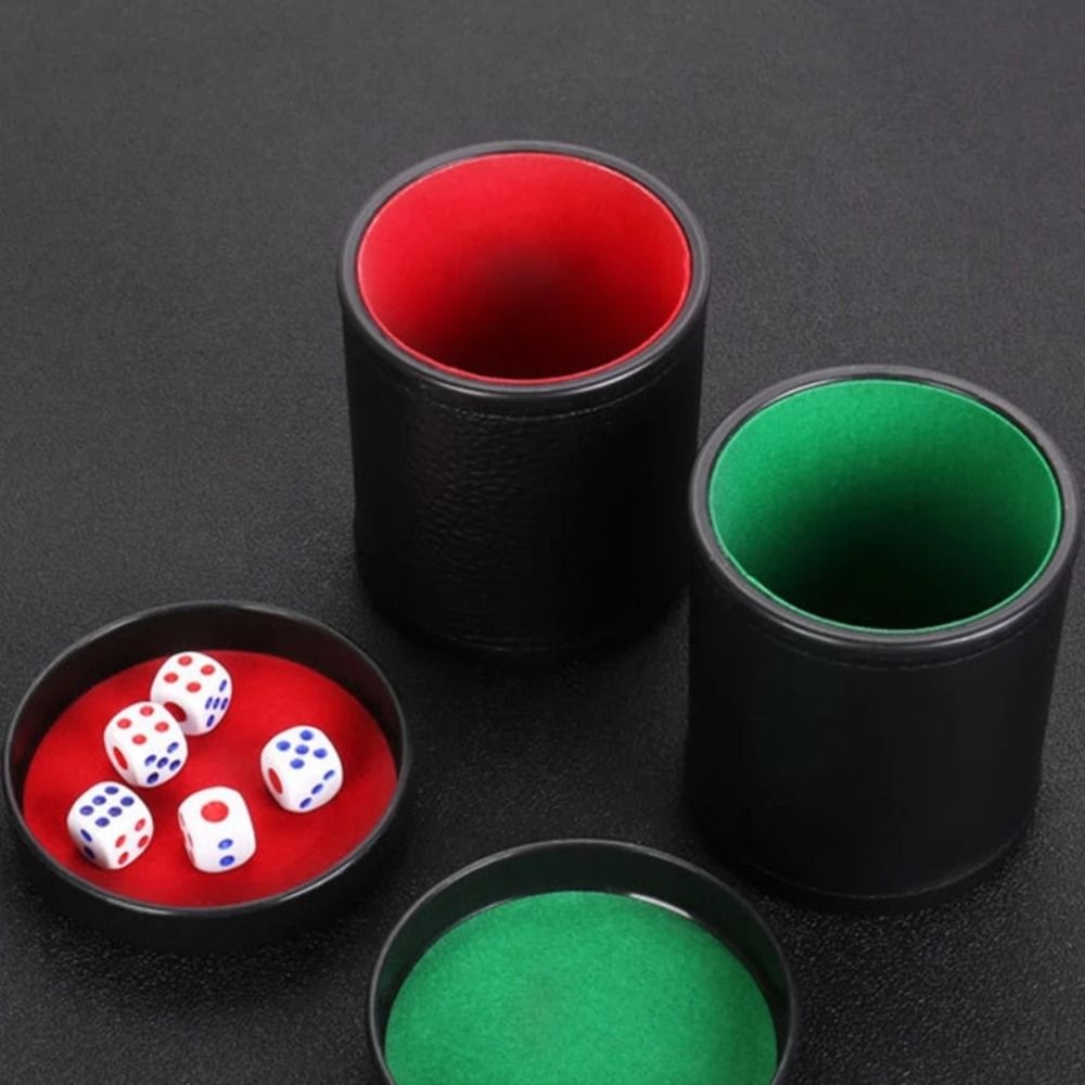 Board Game Yahtzee - Lederwürfelbecher mit Deckel, grün-rotes Innenfutter, leise